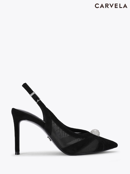 Black - Carvela Lumera Sling Suede Embellished Court Shoes