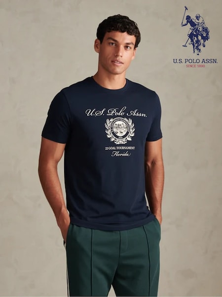 Μπλε - Regular U.s. Polo Assn Collegiate Goal Tournament Graphic T-shirt