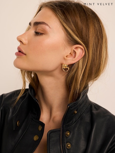 Gold Tone - Mint Velvet Ridged Hoop Stud Earrings