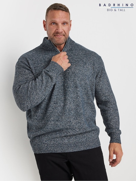 Blau - Regular Badrhino Big & Tall Quarter Zip Knitted Jumper