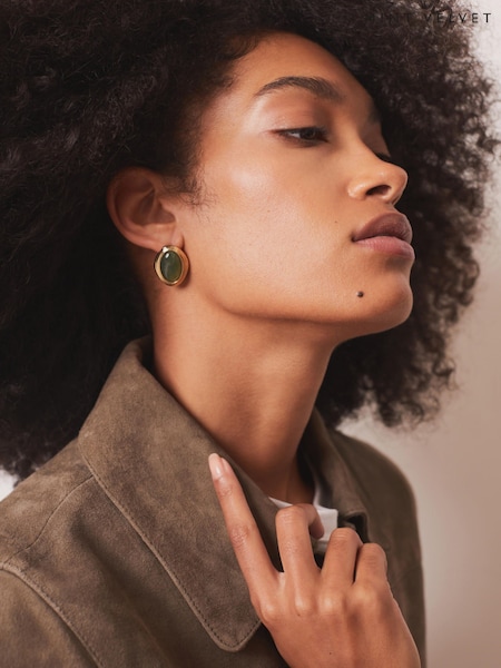 Green - Mint Velvet Resin Oval Earrings