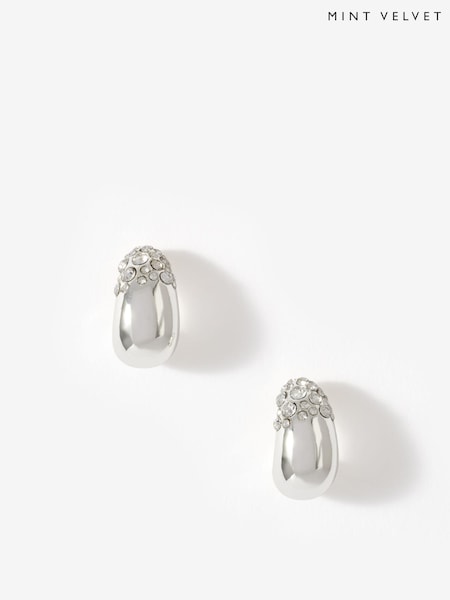 Silver Tone - Mint Velvet Pave Curved Earrings
