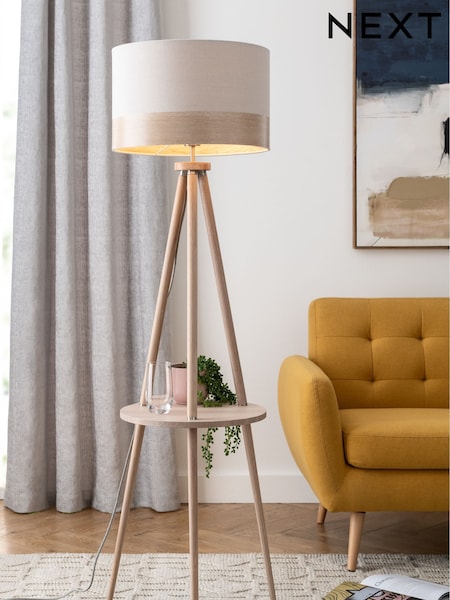 Natural Malmo Shelved Wood Tripod Floor Lamp (733959) | €218