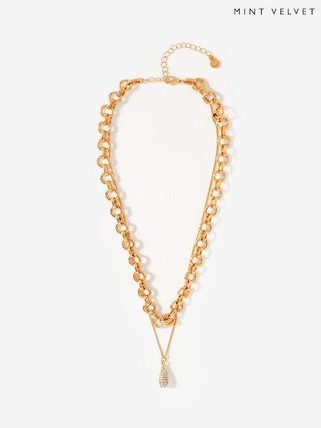 Gold Tone - Mint Velvet Pave Drop Layered Necklace