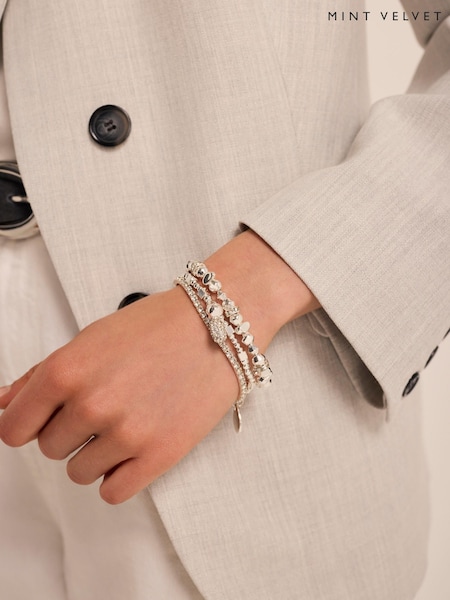 Silver Tone - Mint Velvet Mixed Bracelet Set