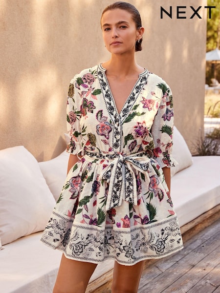 White/Pink Embroidered Skirted Playsuit (734982) | €33.50