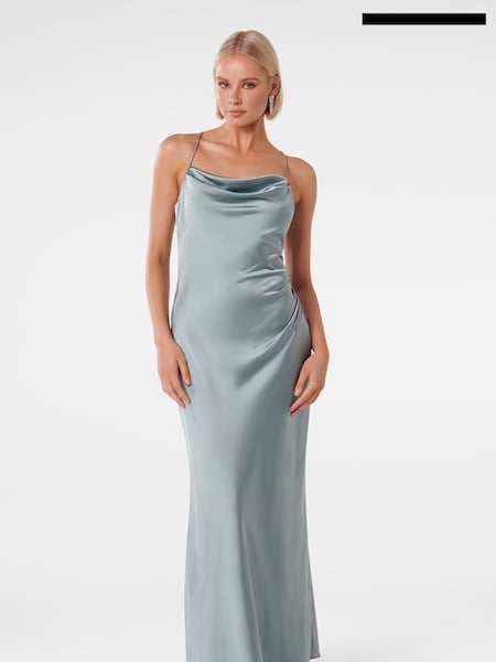 Forever New Blue Ruby Tie Back Satin Midi Dress (735115) | €42