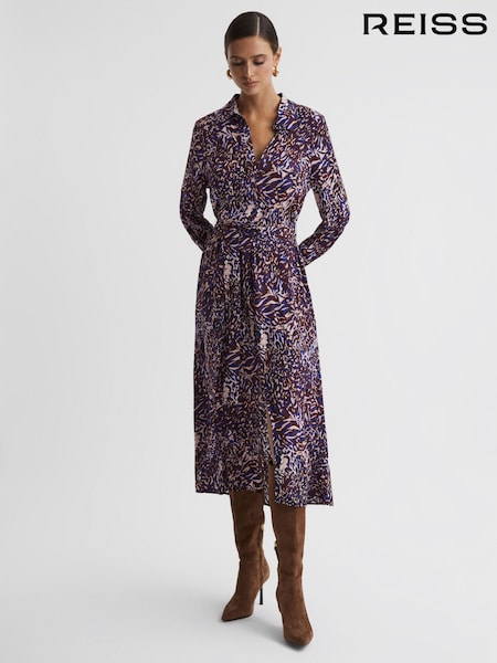 Reiss Blue Tabitha Animal Print Midi Dress (735752) | kr4 571