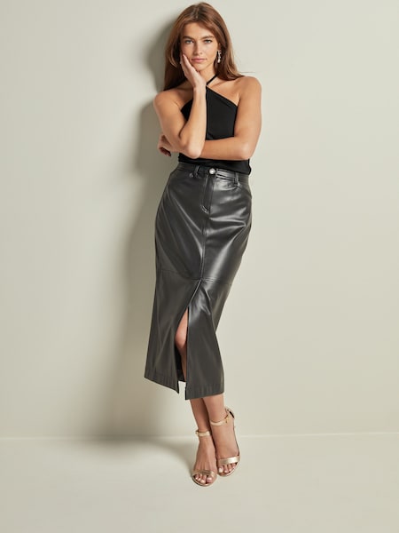 Black PU Faux Leather Column Skirt (735999) | 76 QAR