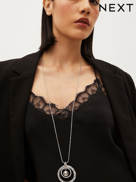 Silver Tone Open Circle Sparkle Long Pendant Necklace (737903) | €4.50