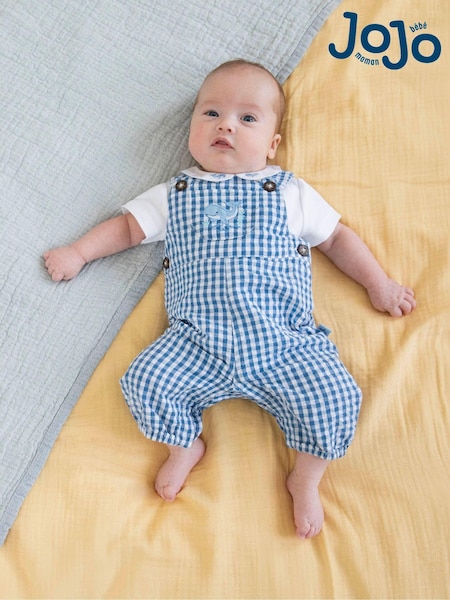 JoJo Maman Bébé Navy 2-Piece Whale Embroidered Dungarees & Body Set (738339) | AED163