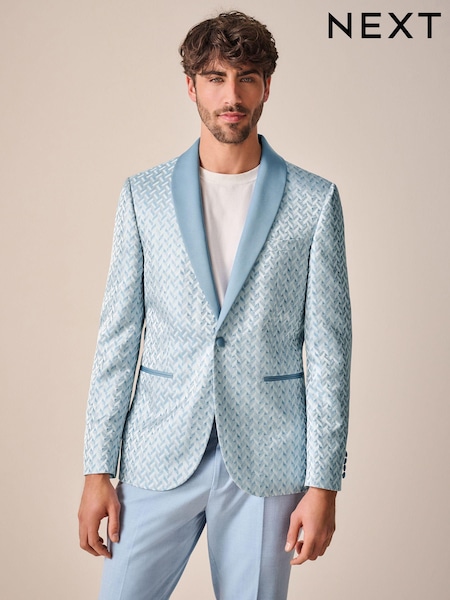 Light Blue Slim Fit Satin Jacquard Blazer (738513) | € 13