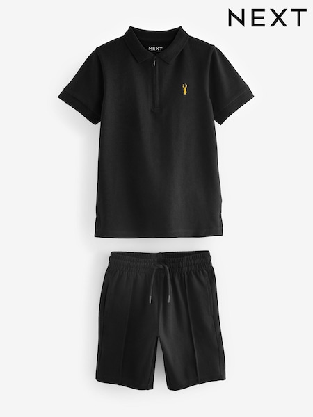 Negru - Set cămașă polo și pantaloni scurți cu fermoar (3-16ani) (739020) | 75 LEI - 121 LEI