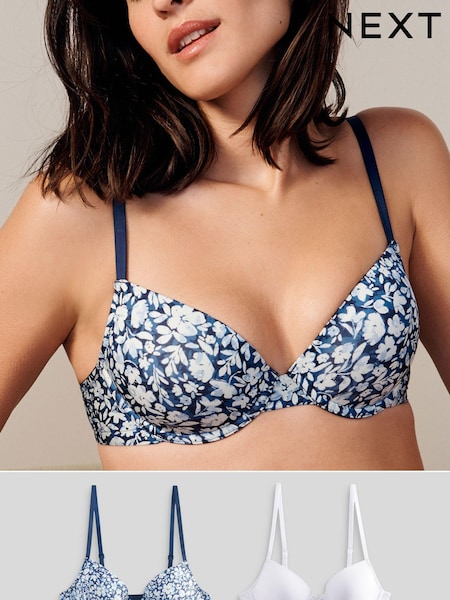 Синий с цветочным принтом/белый - Light Pad Plunge Smoothing T-Shirt Bras 2 Pack (739539) | €10