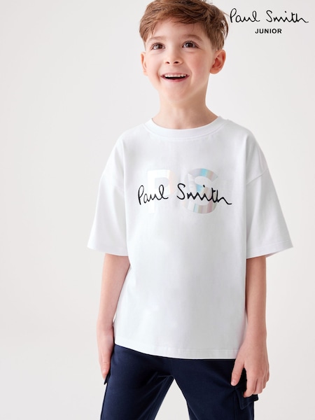 Paul Smith Junior Boys Holographic Short Sleeve Oversized Iconic Print 100% Cotton T-Shirt (739563) | AED118