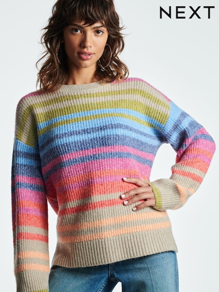 Multi Bright Rainbow Stripe Crew Neck Jumper (739916) | €19