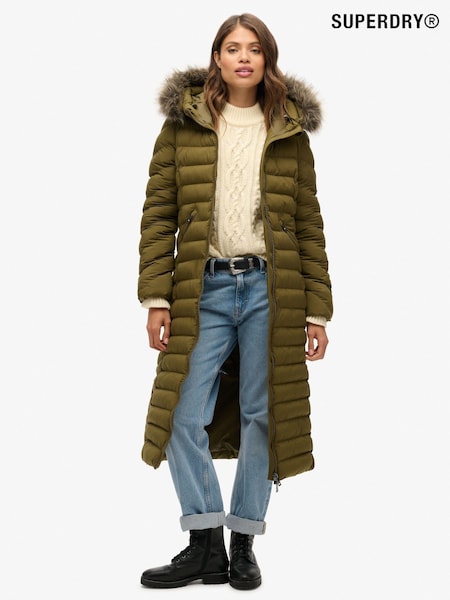 Superdry Grey Marl/Jaffa Fuji Faux Fur Hooded Longline Coat (740060) | €182