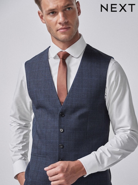 Mid Blue Check Suit Waistcoat (740219) | €9