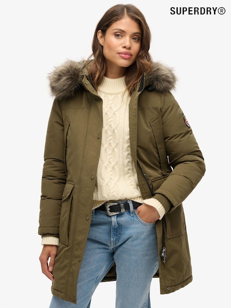 Superdry Grey Marl/Jaffa Everest Faux Fur Parka Jacket (740618) | €111