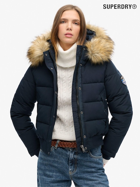 Superdry Nordic Chrome Navy Everest Hooded Bomber Jacket (741246) | €133