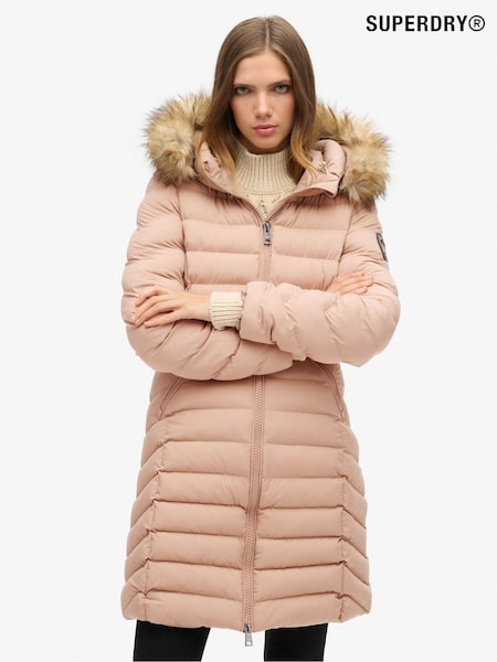 Superdry Winter Taupe Fuji Faux Fur Hood Padded Mid Length Jacket (741281) | €167