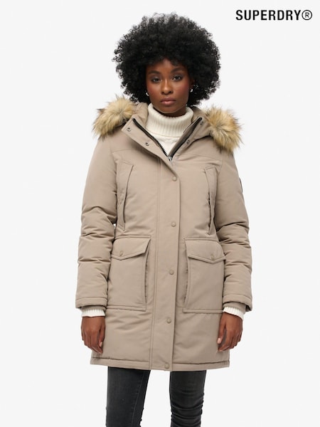Superdry Deep Beige Slub Everest Faux Fur Parka Jacket (741299) | €111