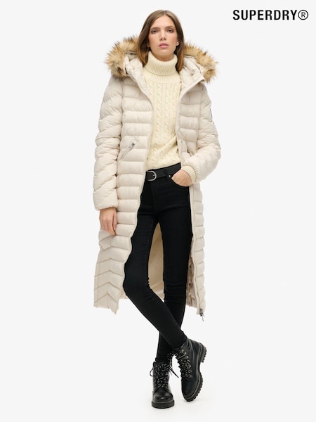 Superdry Rainy Day Grey Fuji Faux Fur Hooded Longline Coat (741649) | €92