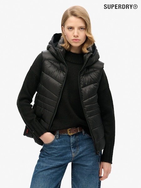 Superdry Black Hooded Fuji Quilt Padded Gilet Jacket (741809) | LEI 397