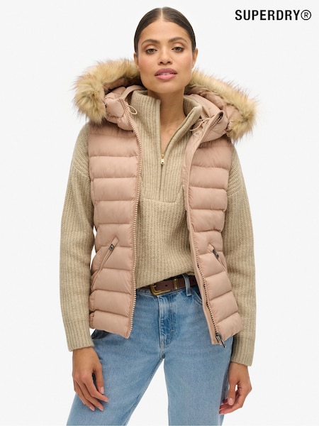 Superdry Winter Taupe Fuji Faux Fur Hooded Gilet (741934) | €114
