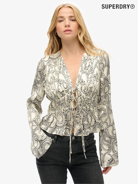 Superdry Cream 70s Sleeve Pleated Woven Top (742173) | AZN 163