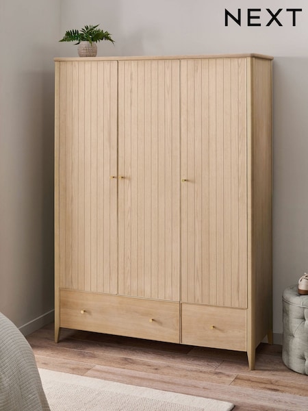 Light Natural Clementine Oak Veneer Triple, 2 Drawers Wardrobe (742212) | €1,225