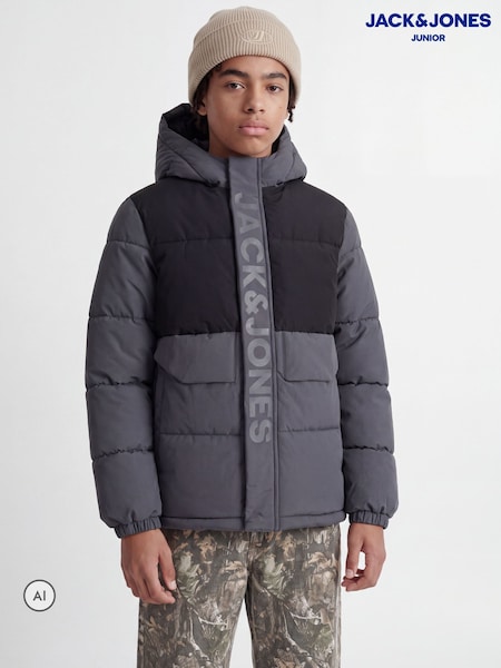 Grey - Jack & Jones Junior Colour Block Puffer Jacket