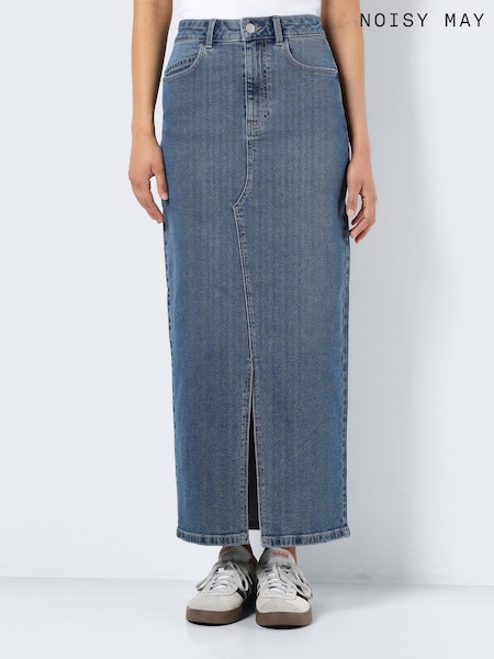 أزرق - NOISY MAY Split Front Denim Midi Skirt (744398) | ‏87 د.إ.‏
