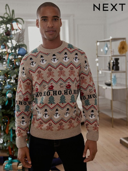 Neutral Regular Snowman Fairisle Pattern Mens Knitted Christmas Jumper (744542) | €7