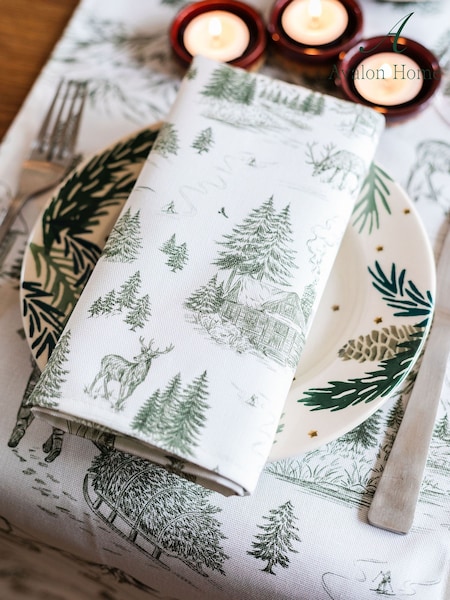 Avalon Home Set Of 2 Festive Toile Forest Napkins