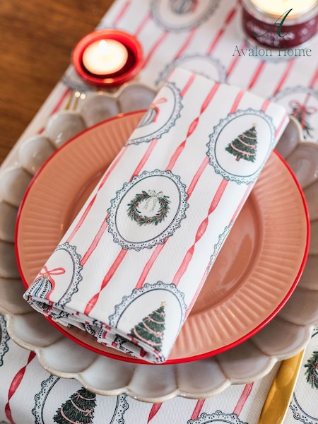 Avalon Home Set Of 2 Stripe The Halls Napkins