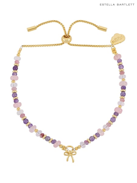 لون ذهبي - Estella Bartlett Amethyst Bead And Bow Charm Adjustable Bracelet