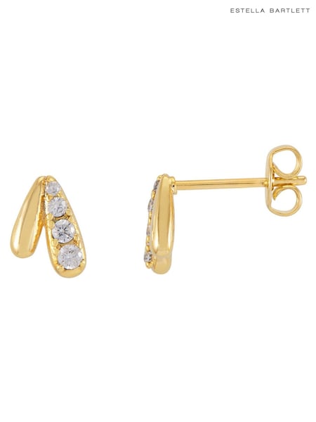 Tono dorado - Pendientes de botón en forma de lágrima con pavé de Estella Bartlett