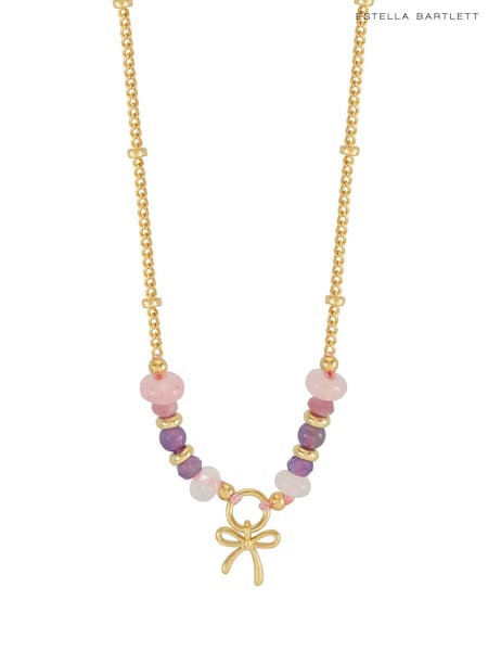 Guld - Estella Bartlett Rosett Charm fasetterad lila pärlstav halsband