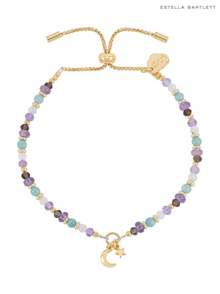 لون ذهبي - Estella Bartlett Pastel Moon And Star Charm Adjustable Bracelet