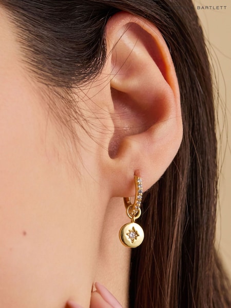 Gold Tone - Estella Bartlett Pave North Star Coin Hoops