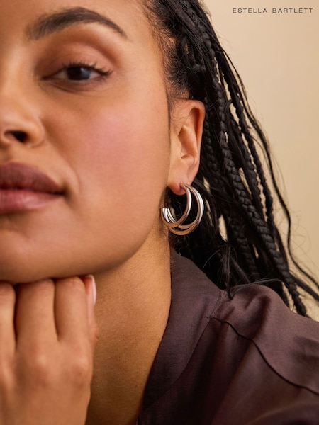 لون فضي - The Edit By Estella Bartlett Triple Hoop Earrings