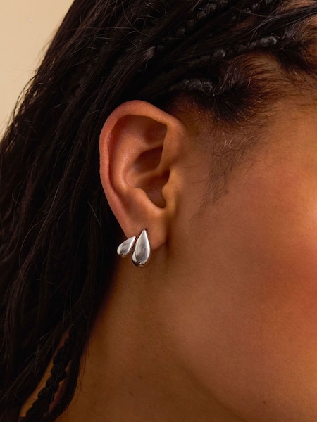 Silver - The Edit By Estella Bartlett Double Teardrop Illusion Hoops