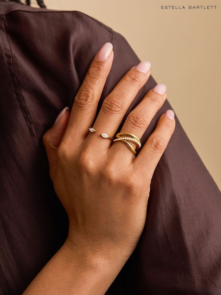 Gold Tone - The Edit By Estella Bartlett Open Ring With Pave Marquise