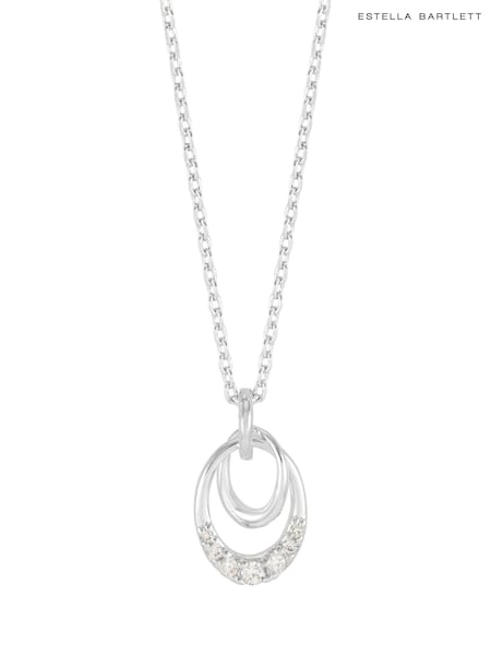 Silver Tone - Estella Bartlett Interlinked Oval Pave Necklace