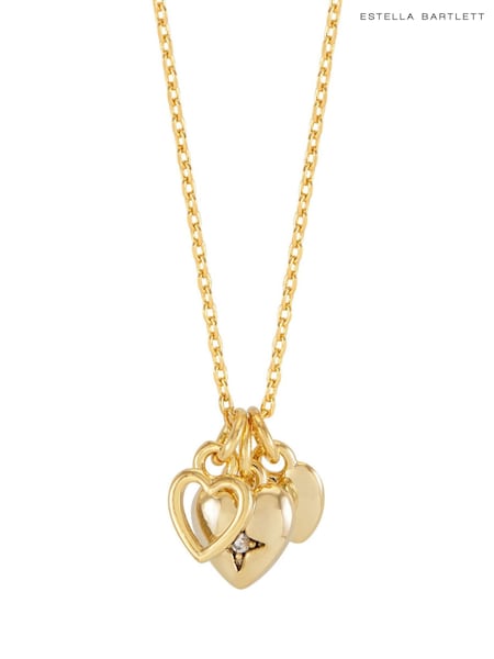 Gold Tone - Estella Bartlett Multi Heart Charm Necklace