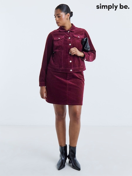 Red - Simply Be Fur Collar Quilt Lined Faux Leather Jacket