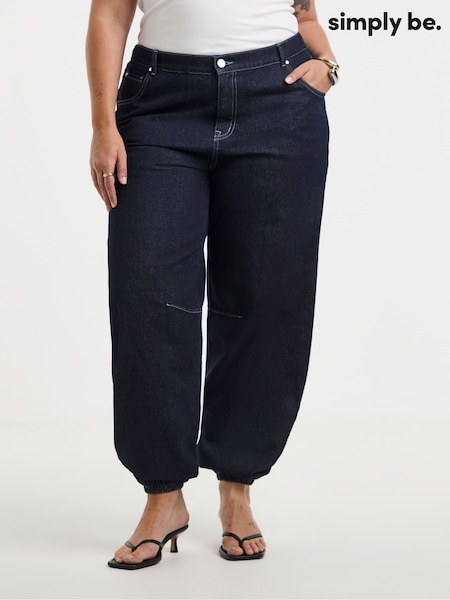 Blue - Simply Be Cuffed Denim Balloon Jeans