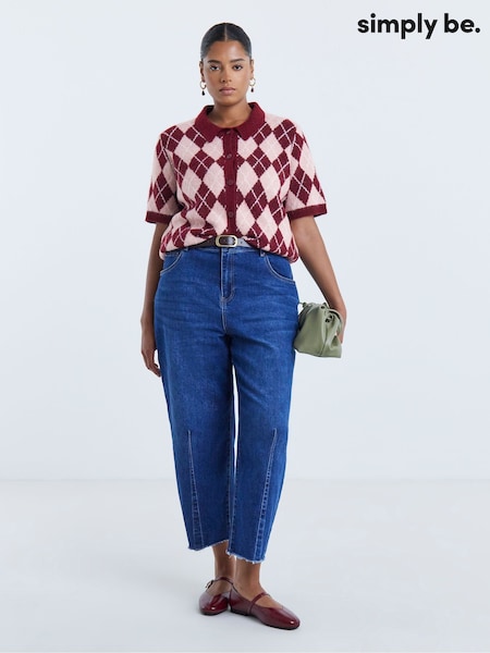Pink - Simply Be Argyle Short Sleeve Collar Cardigan