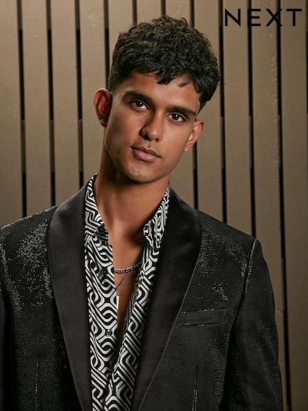 Black EDIT Slim Glitter Tuxedo Suit Jacket (747426) | €8
